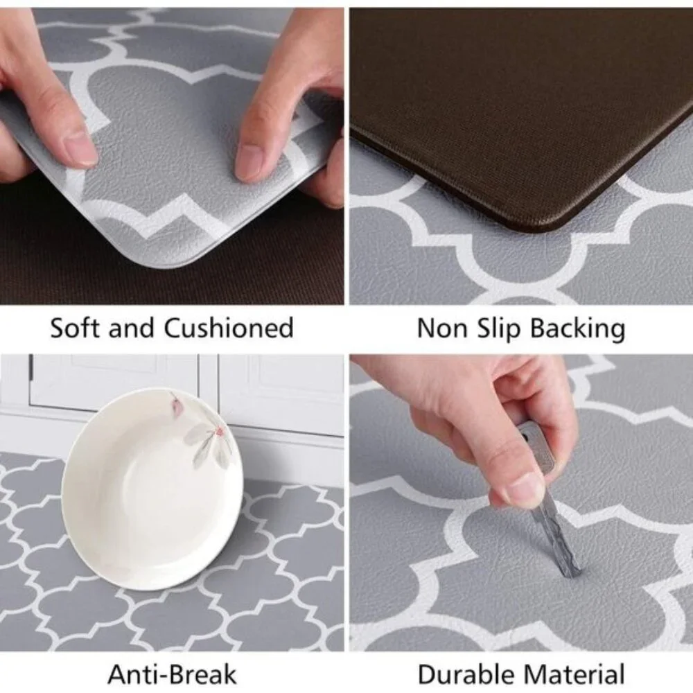 New 2Pcs Cushioned Anti-Fatigue Kitchen Mats, Waterproof Non-Slip PVC Rugs, Grey